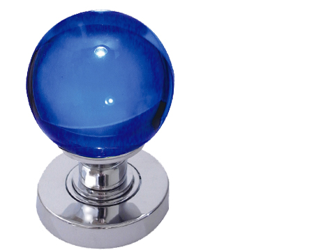 Blue Plain Glass Ball Mortice Door Knobs, Polished Chrome, Satin Chrome Or Polished Brass - JH5207 (Sold in pairs)